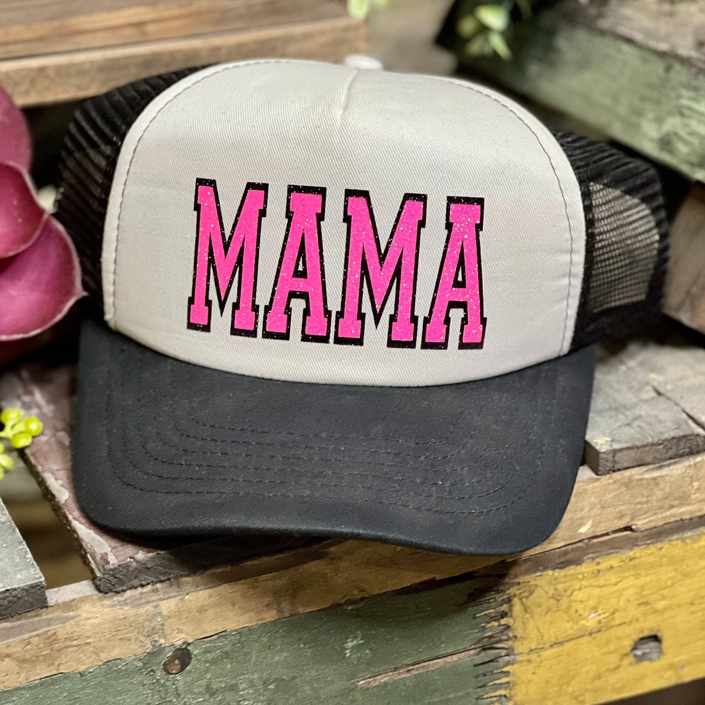 Mama Trucker Cap with Pink Glitter