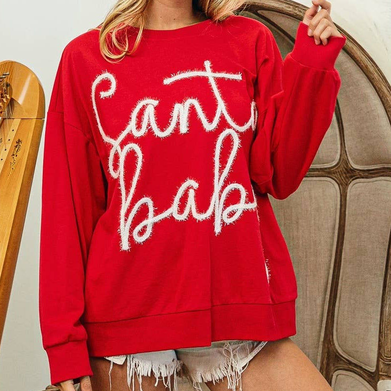 TINSEL SANTA BABY LETTERING CHRISTMAS SWEATSHIRT