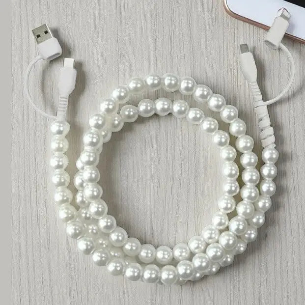 White Pearl Cord Phone Charger