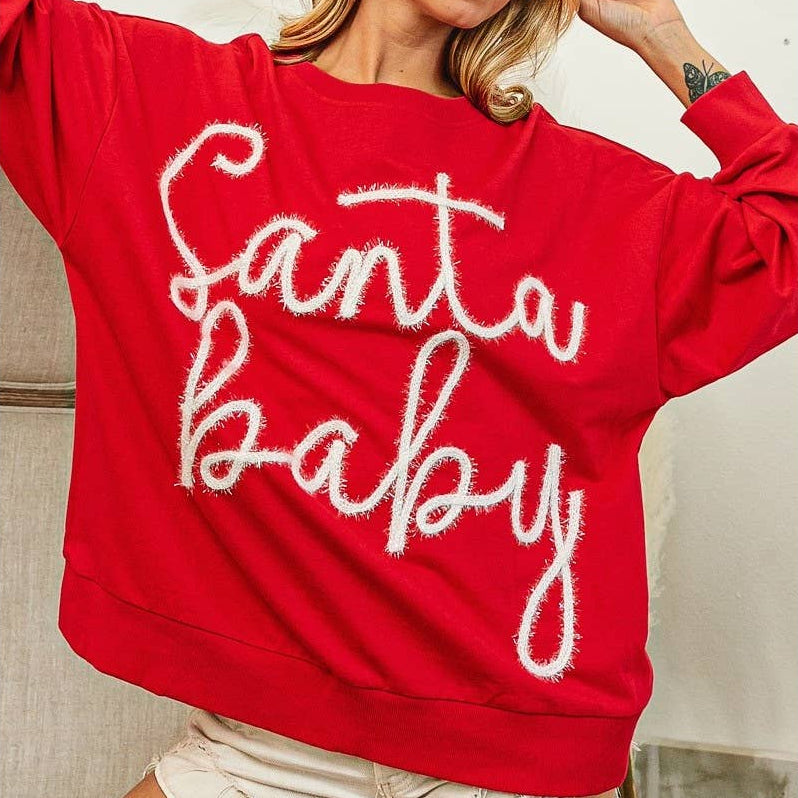 TINSEL SANTA BABY LETTERING CHRISTMAS SWEATSHIRT
