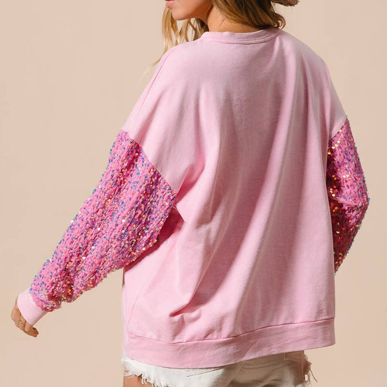 VELVET SEQUIN SANTA WASHED CHRISTMAS PULLOVER