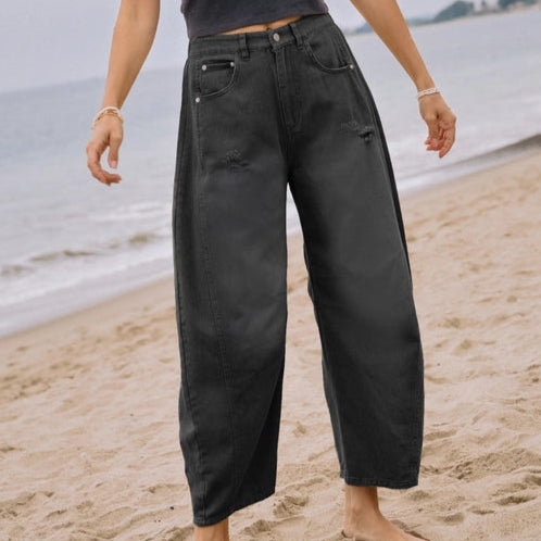 Acid Washed Barrel Denim Pants