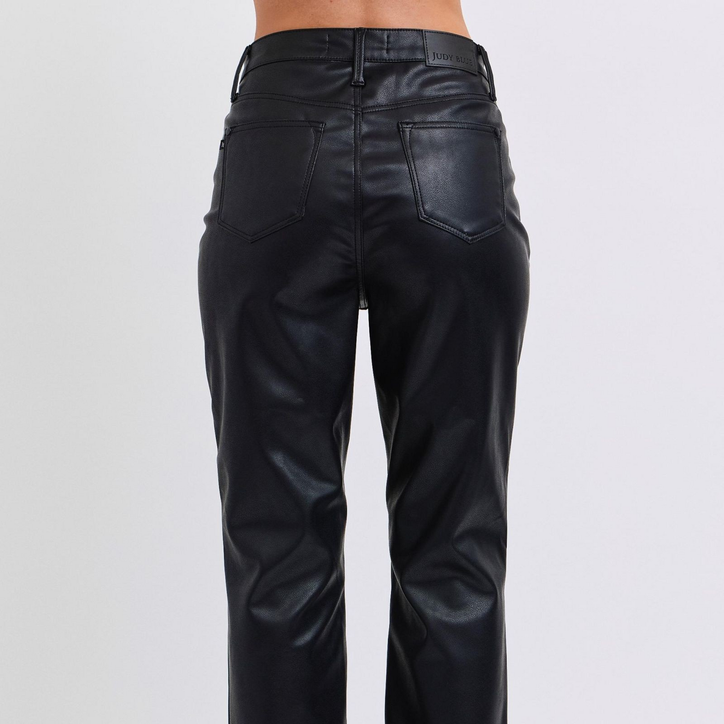 High Waist Tummy Control  Black Faux Leather Bootcut