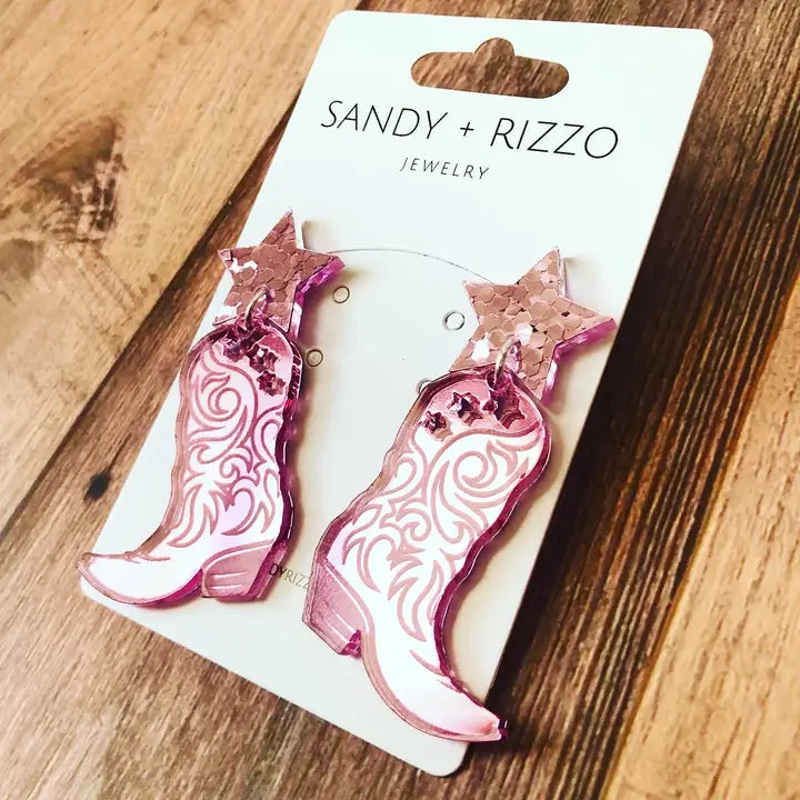 Pink Acrylic Cowboy Boot Earrings