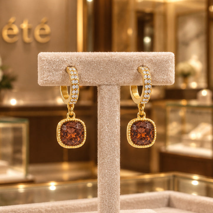 Double Row Small Brown Pave Hoop Earring