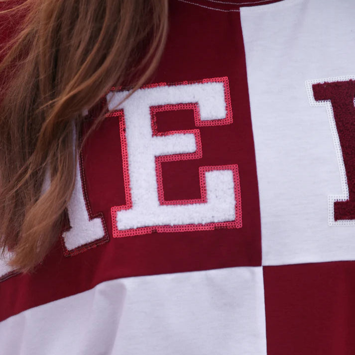 Huddle Up Color Block Top- Maroon