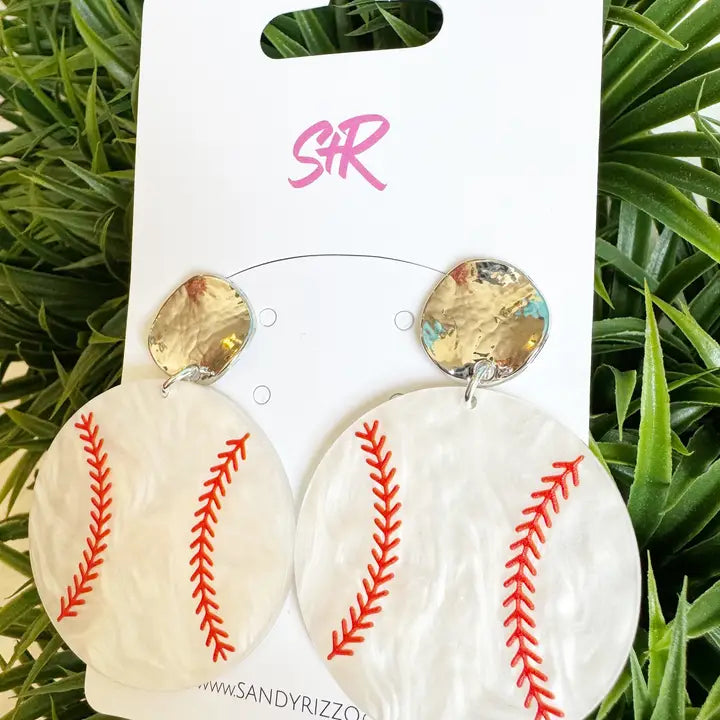 White Pearl Acrylic Baseball Dangle