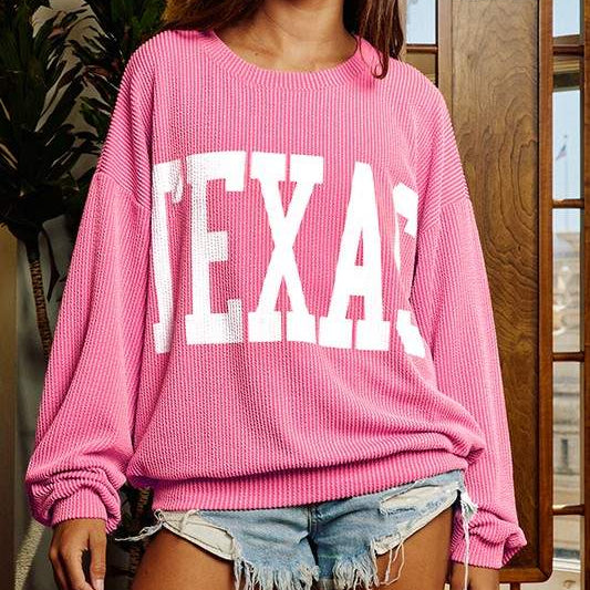Texas' Comfy Graphic Sweatshirt Pink