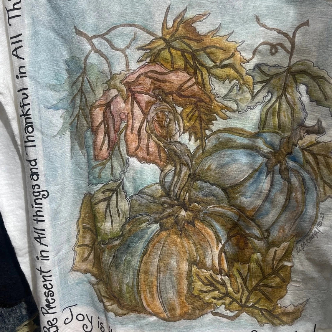 Joy Pumpkin Tattered Embellished Graphic Long Sleeve White Tee