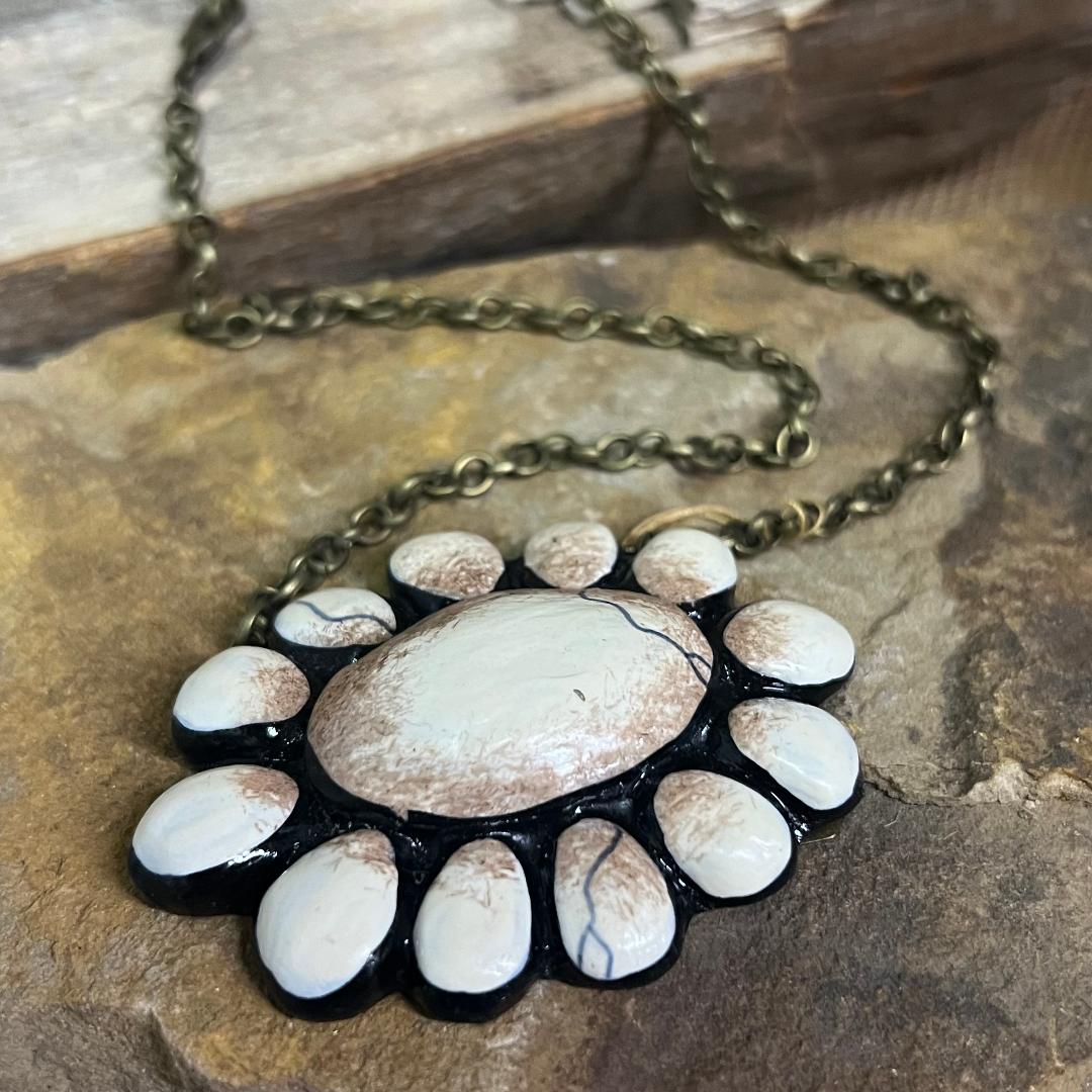 White Buffalo Polymer Clay Squash Blossom Necklace