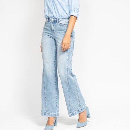 High Waisted Side Seam Detail Retro Wide Leg Jean