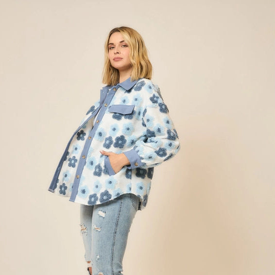 Floral High Pile Fleece Burnout Jacket