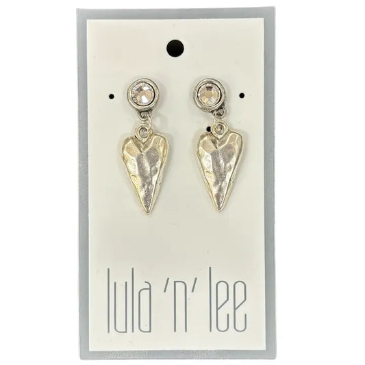 Antique Silver and Crystal Heart Earrings