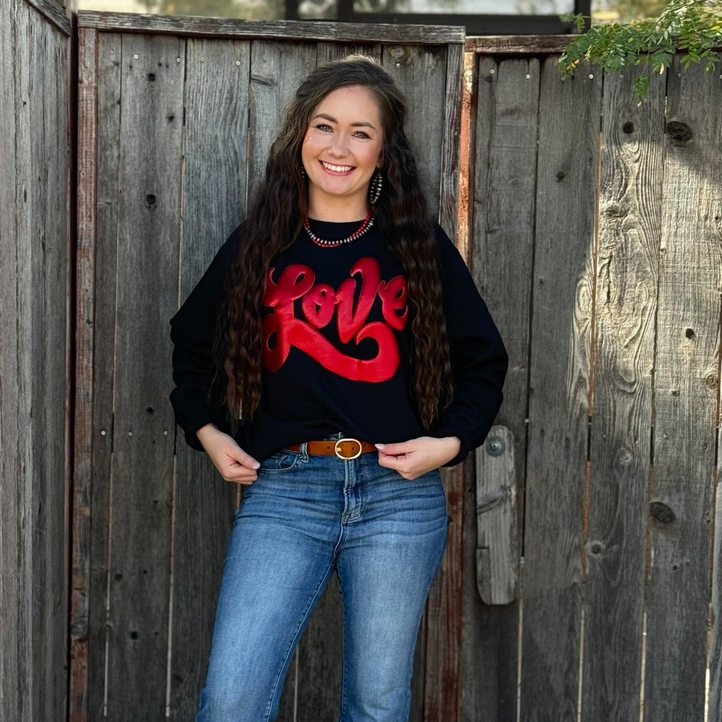 Love in Metallic Red Puff Sweatshirt