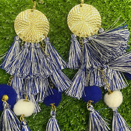 Claire Tiered Tassel Earrings- Blue/White