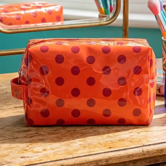 Mabel Orange Polka Dot Cosmetic Bag