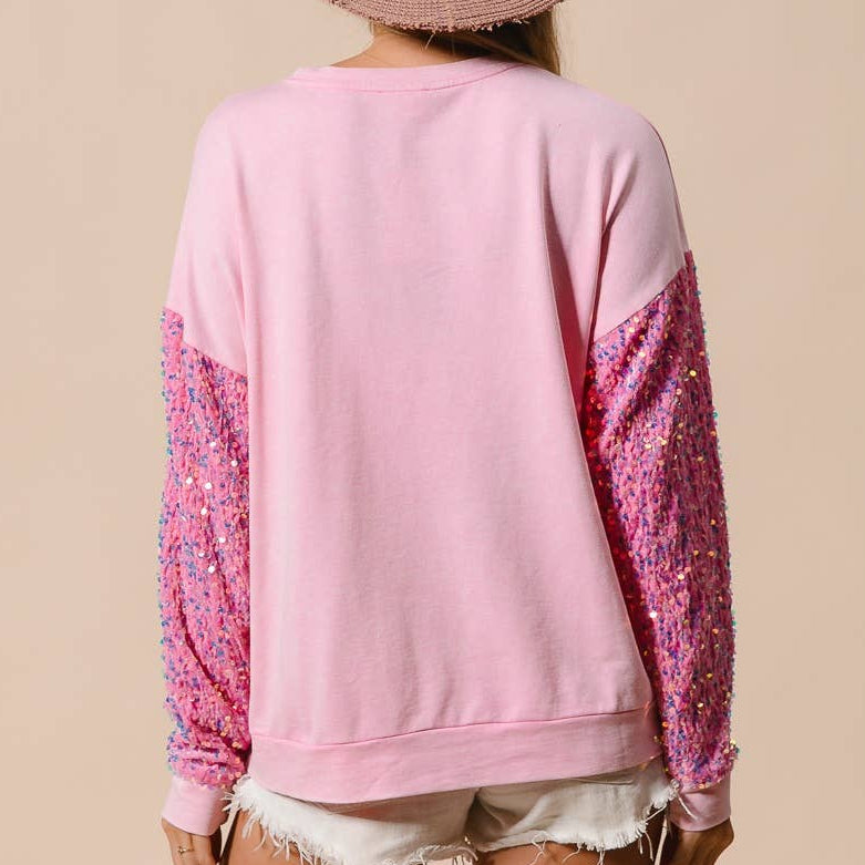 VELVET SEQUIN SANTA WASHED CHRISTMAS PULLOVER