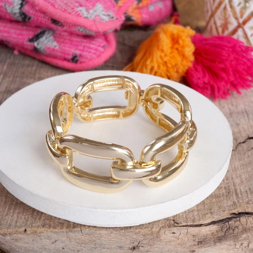 Chunky Chain Statement Stretchy Gold Bangle Bracelet