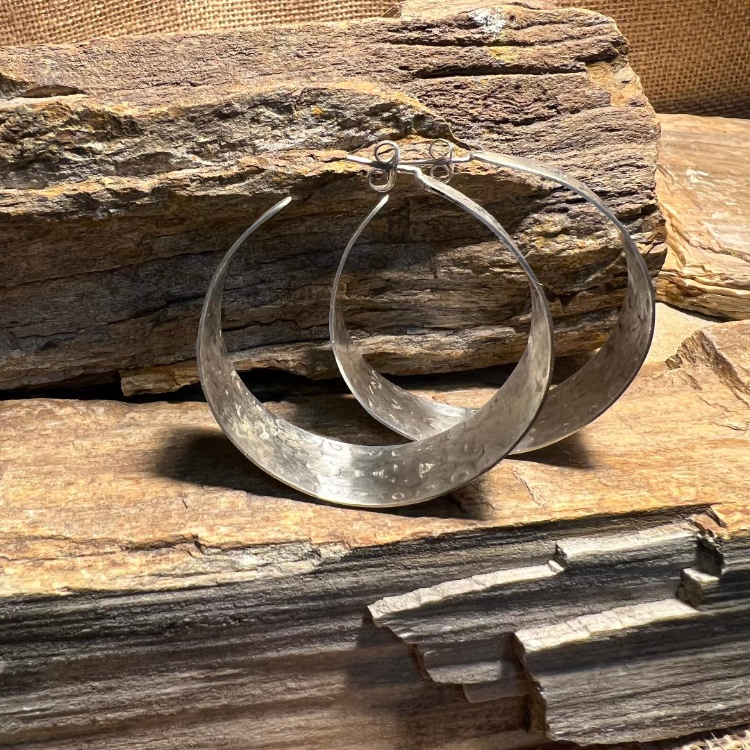 Sterling Silver 2-inch Hand Stamped Hoop Earrings