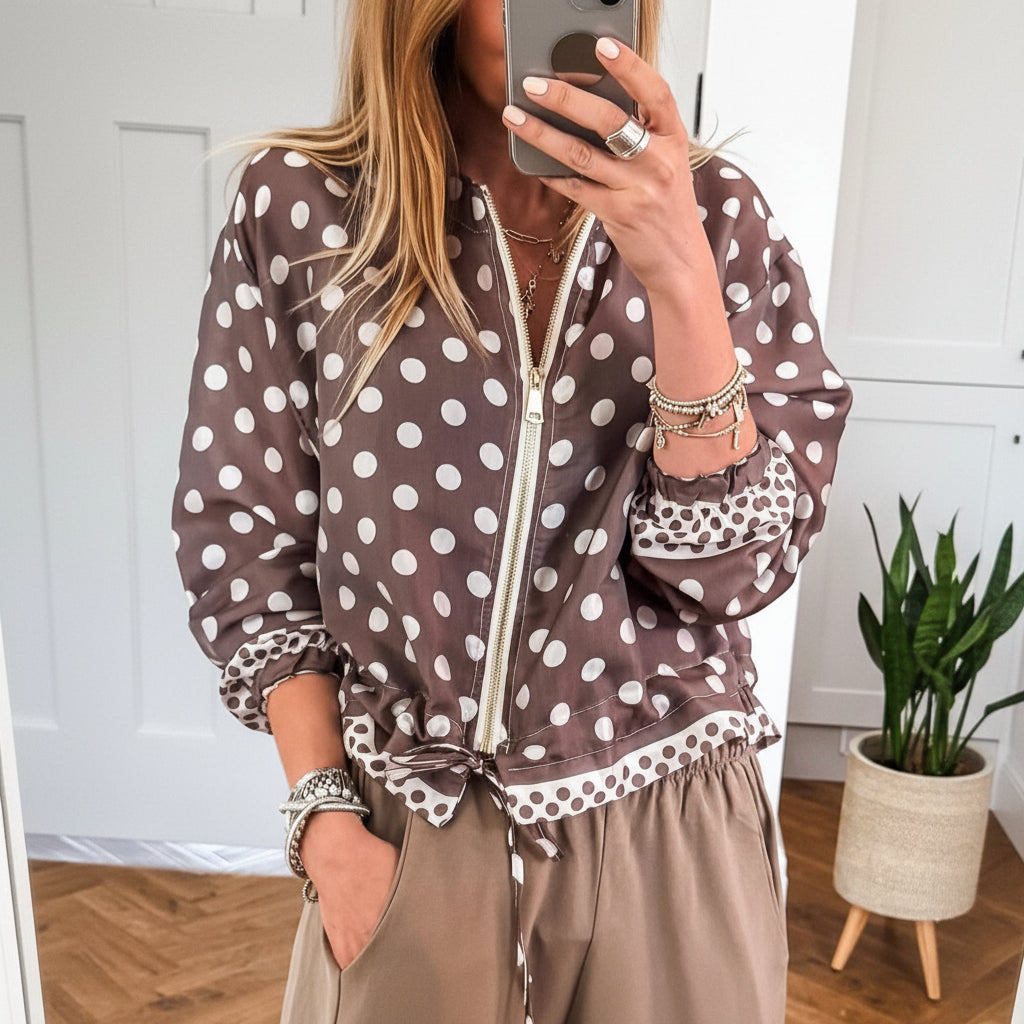 LDC Polka Dot Contrast Detail Zip-Up Long Sleeve Shacket