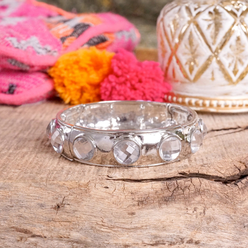 Eternity Statement Silver Tone Crystal Bangle