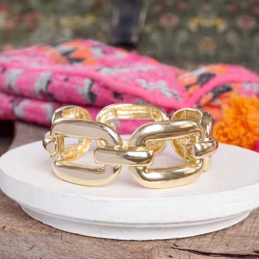 Chunky Chain Statement Stretchy Gold Bangle Bracelet