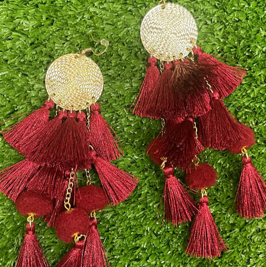 Claire Tiered Tassel Earrings- Maroon