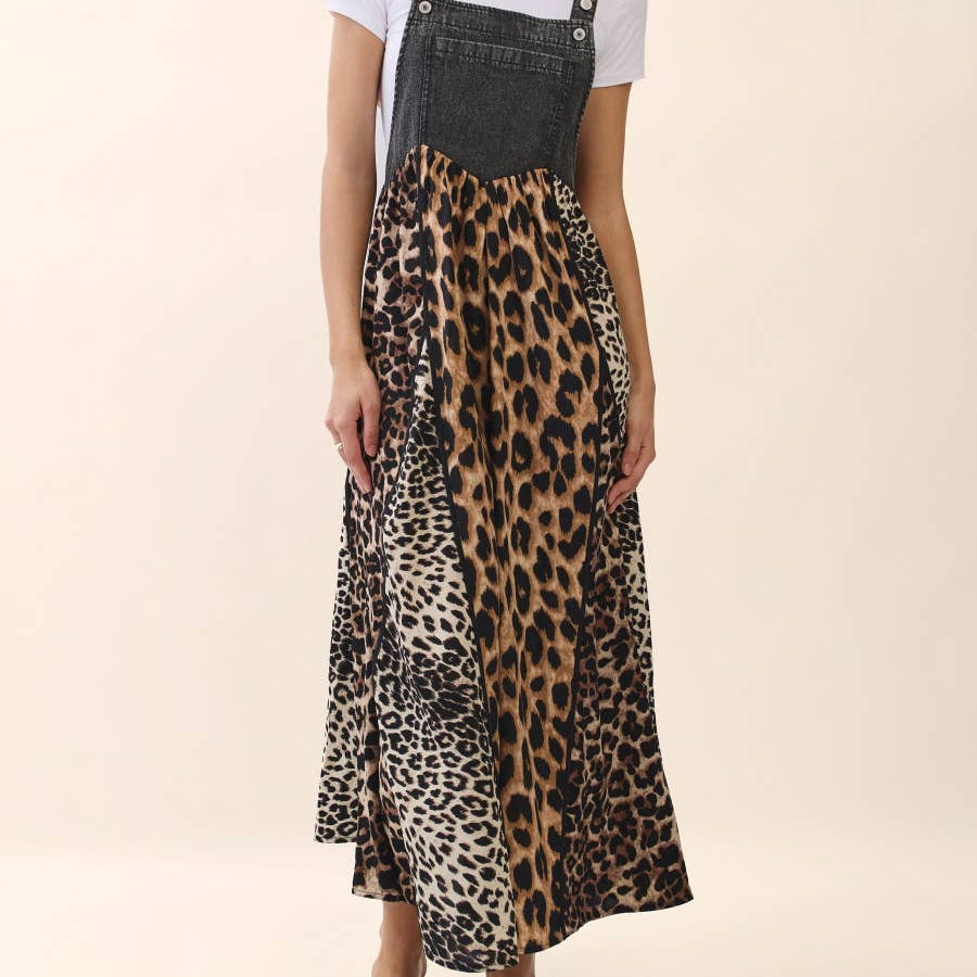 Mixed Leopard Printed Overall Dress