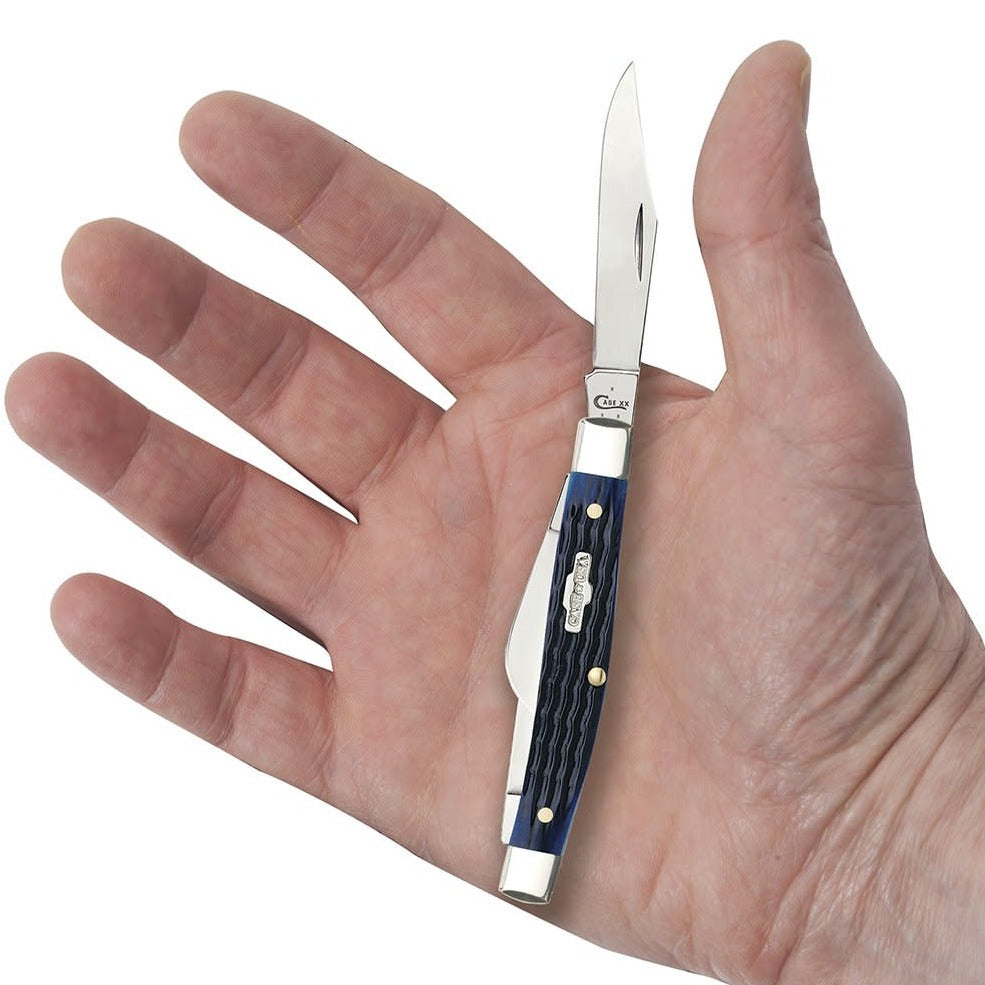 Rogers Corn Cob Jig Blue Bone Medium Stockman with Pen Blade Pocket Knife