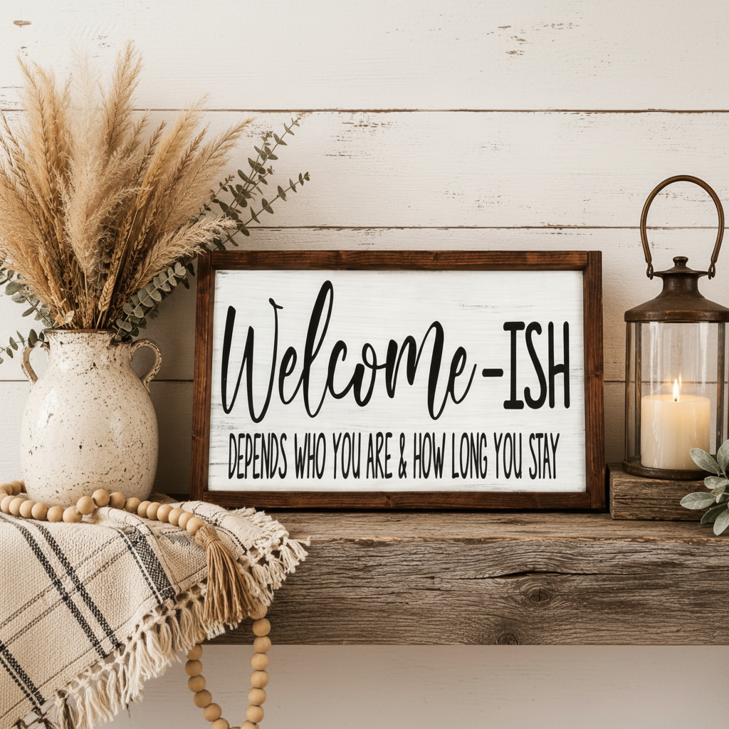 Welcome-ish Funny Sarcastic Framed Wood Sign 