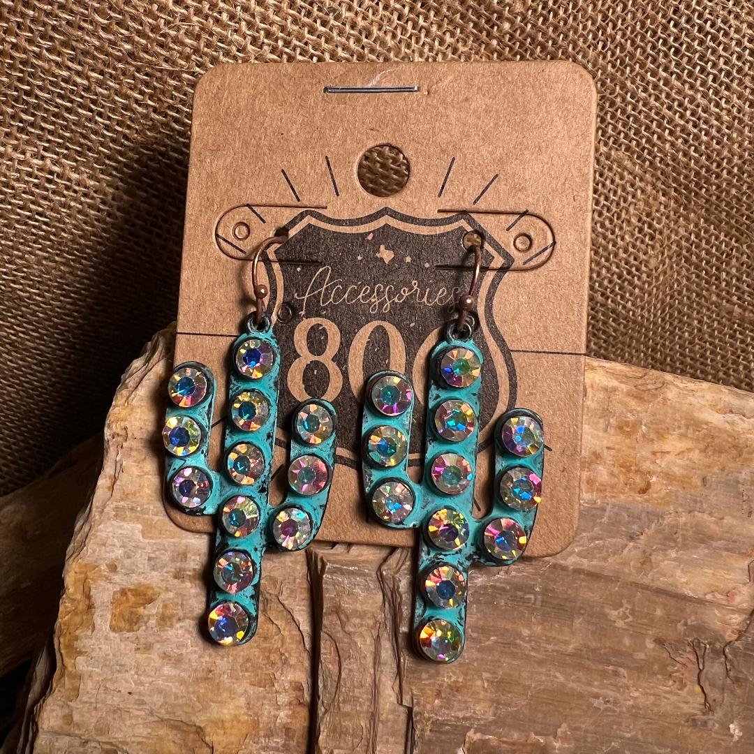 Turquoise and AB Cactus Drop Earrings