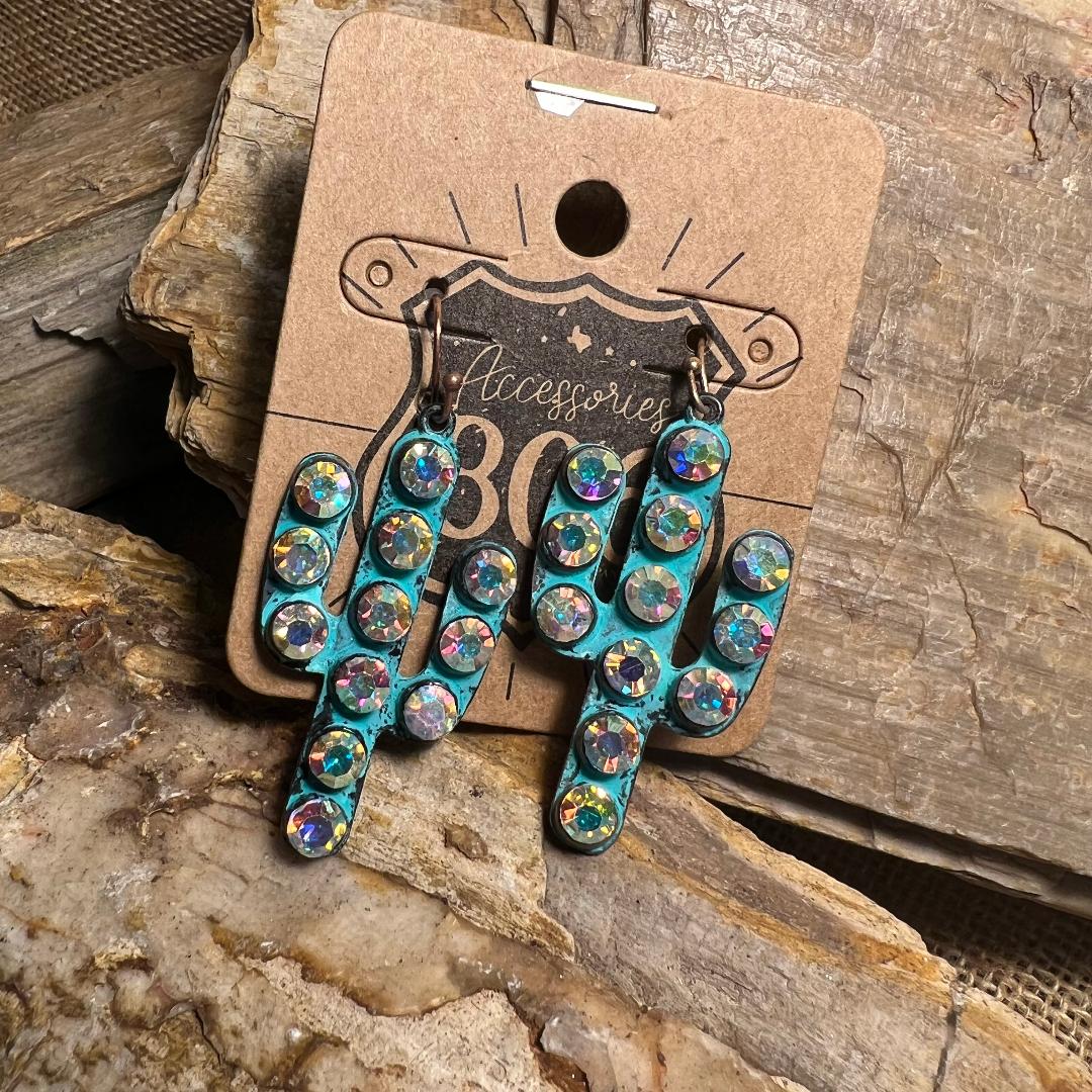 Turquoise and AB Cactus Drop Earrings