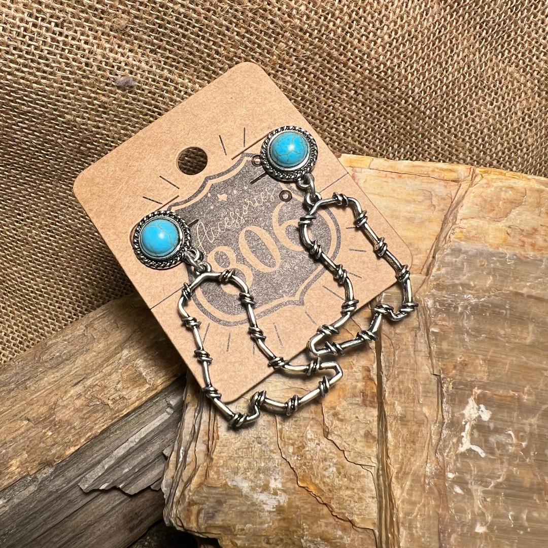 Silver & Turquoise Wire Boot Earrings