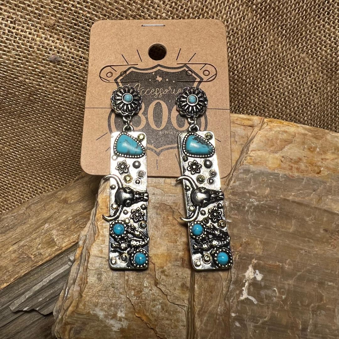 Silver & Turquoise Western Long Dangle Earrings