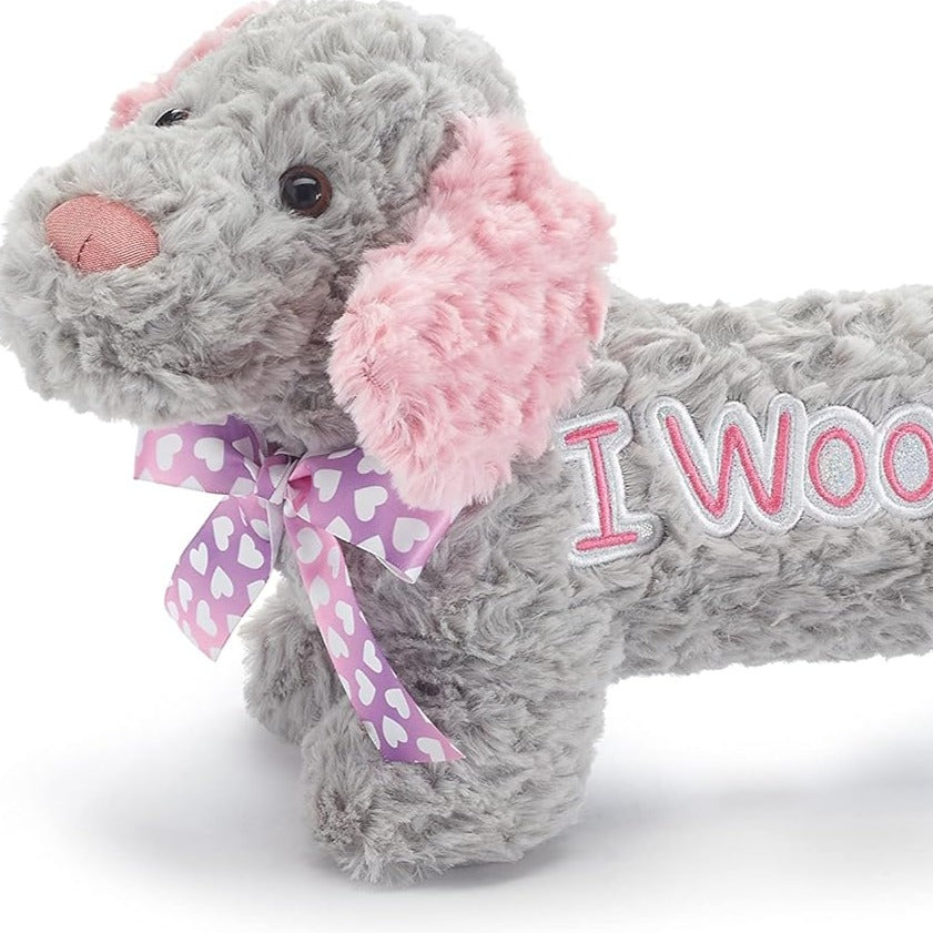 Long Gray & Pink Puppy With I Woof You! Message
