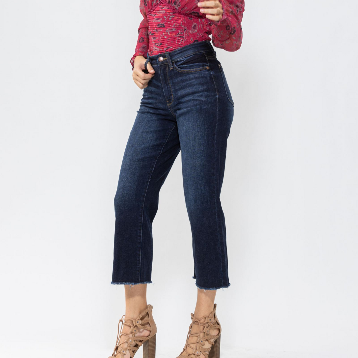 High Waisted Cropped Wide Leg Jean