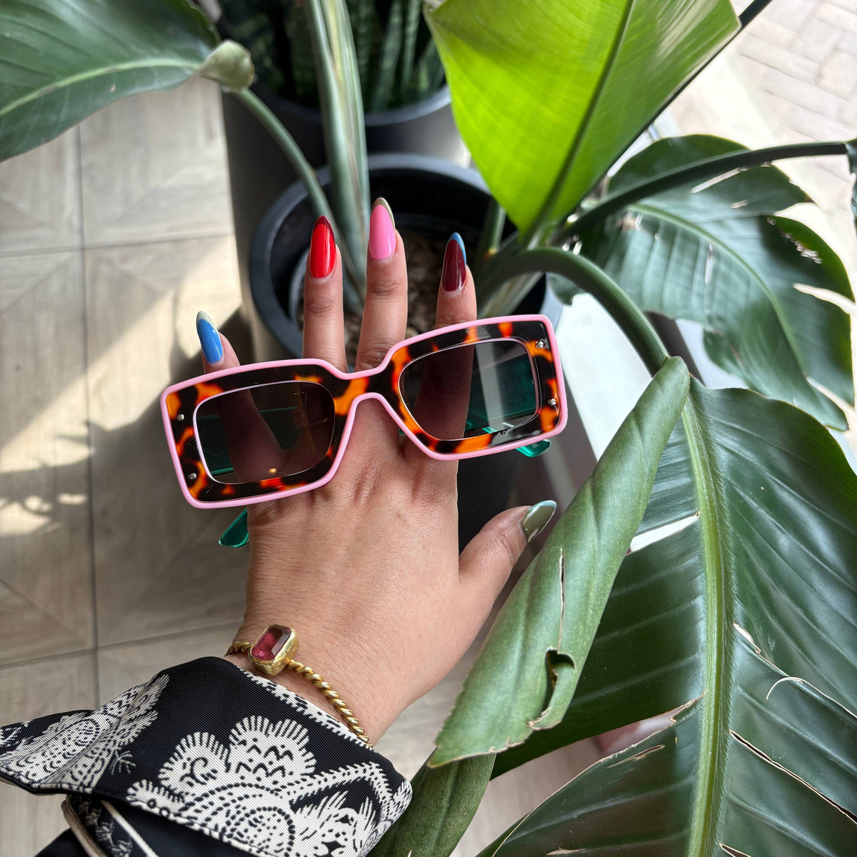 Deco Sunglasses Leopard, Pink and Green