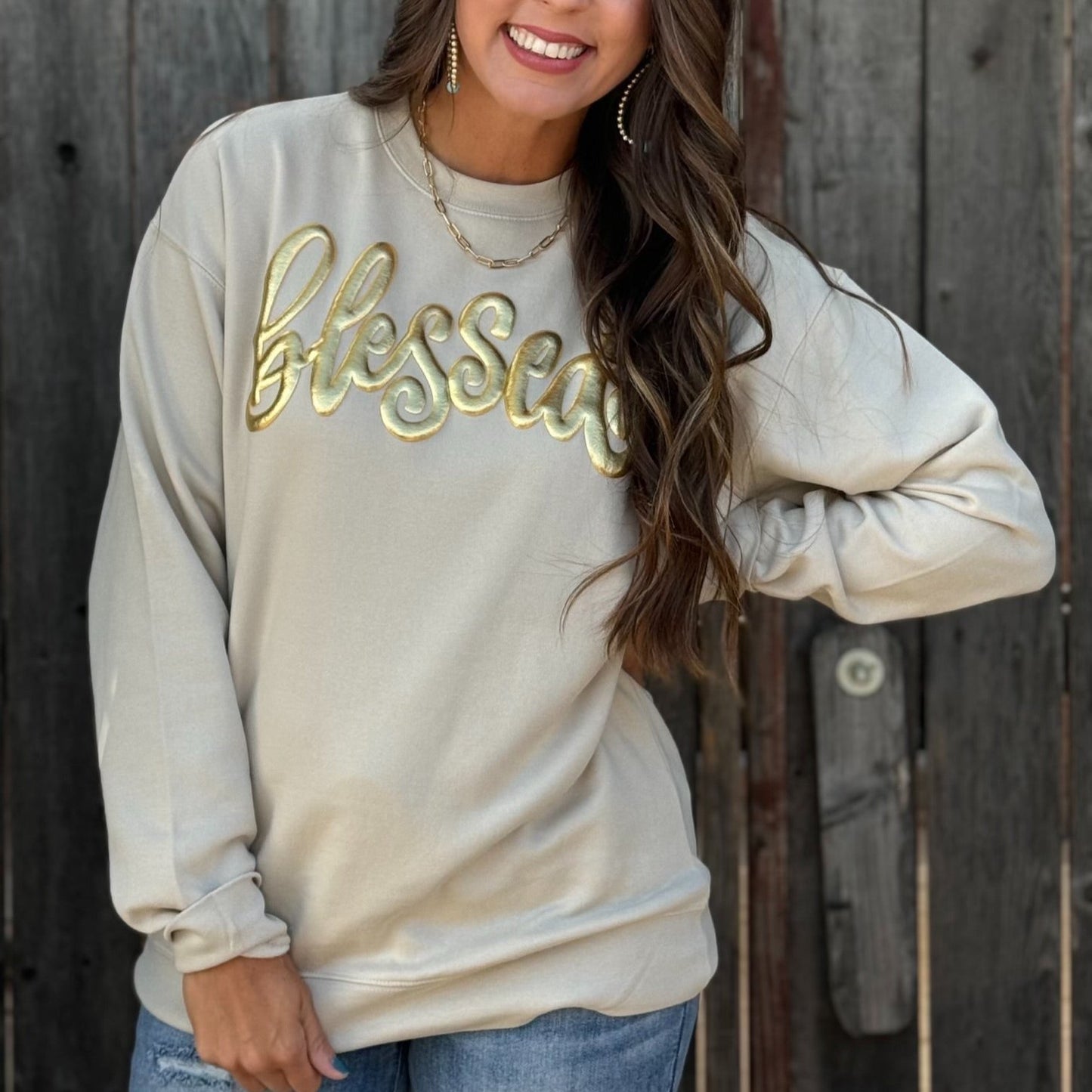 Blessed Gold Metallic Puff Sweatshirt