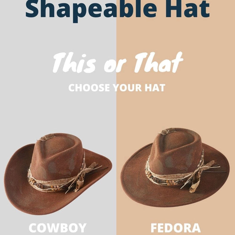 Bead Rustic Style Cowgirl Fedora Hat with Distressed Fabric