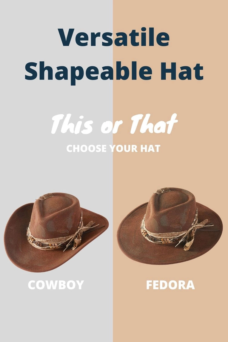 Distressed Fabric Band Rustic Cowgirl Fedora Hat