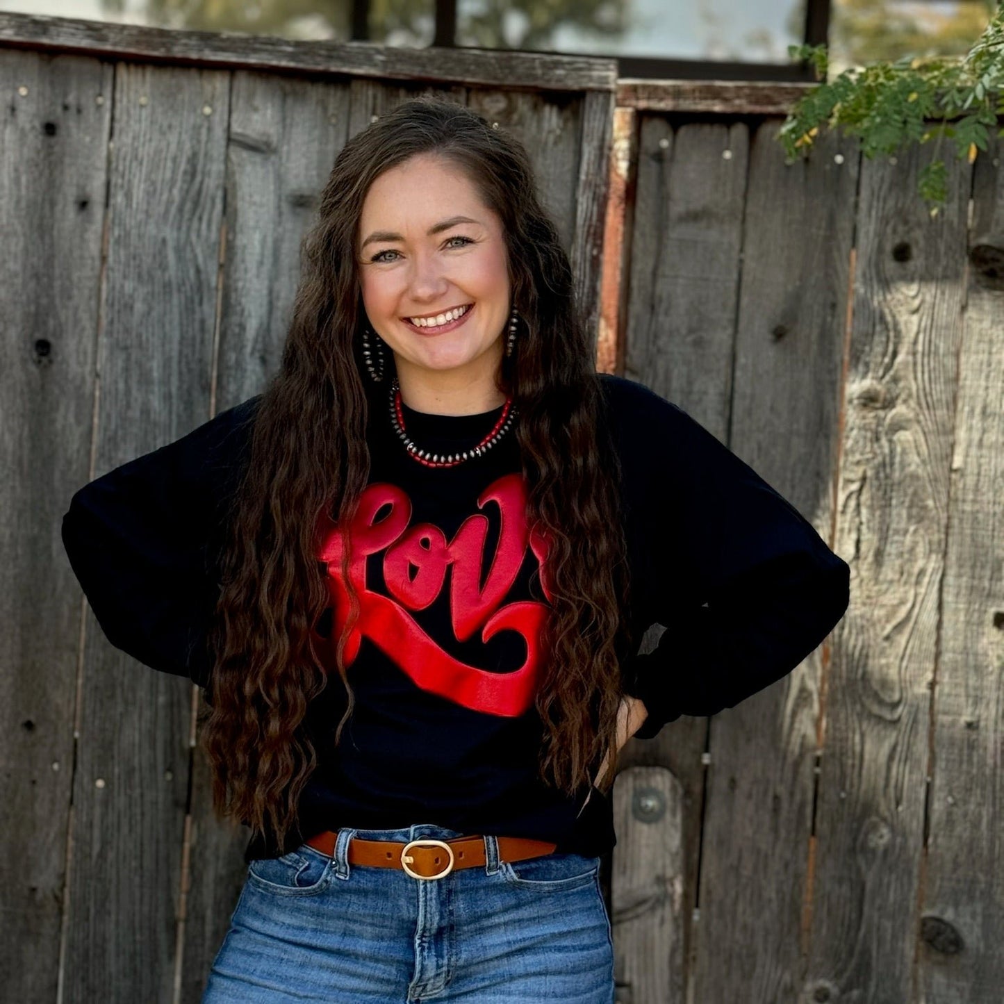 Love in Metallic Red Puff Sweatshirt