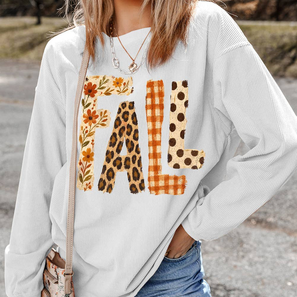Fall Letter Pattern Graphic Customized Corded Sweatshirt