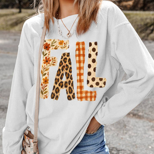 Fall Letter Pattern Graphic Customized Corded Sweatshirt