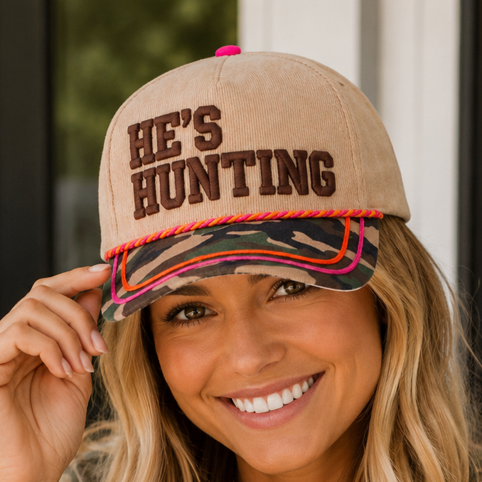He’s Hunting Embroidered Camo Hat