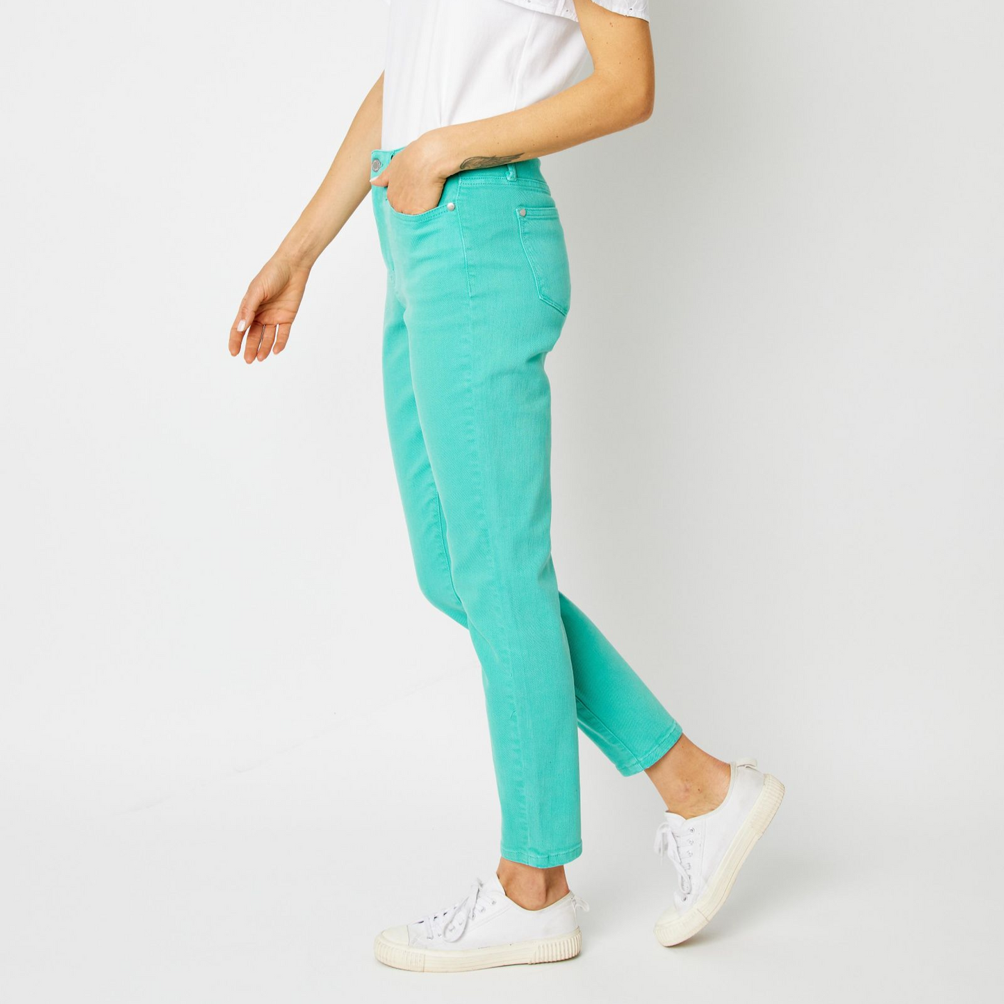 High Waisted Garment Dyed Slim Jeans