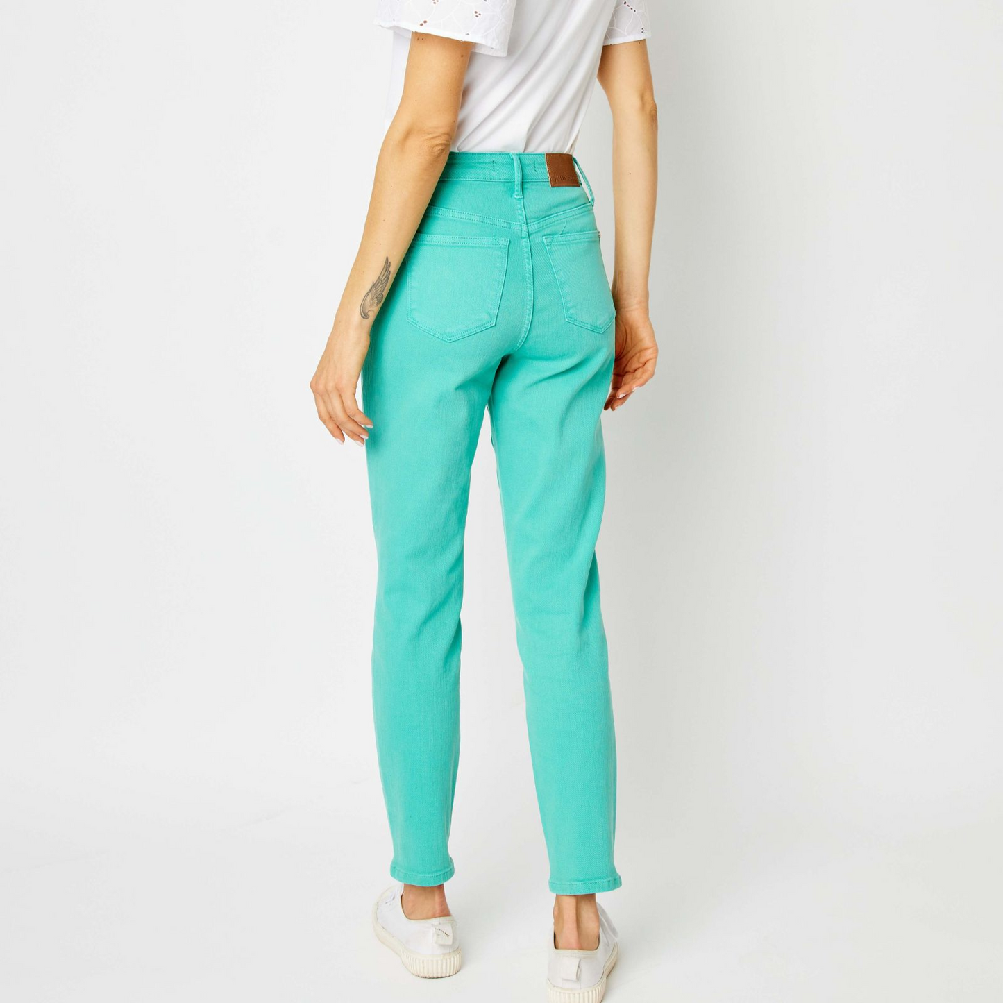 High Waisted Garment Dyed Slim Jeans