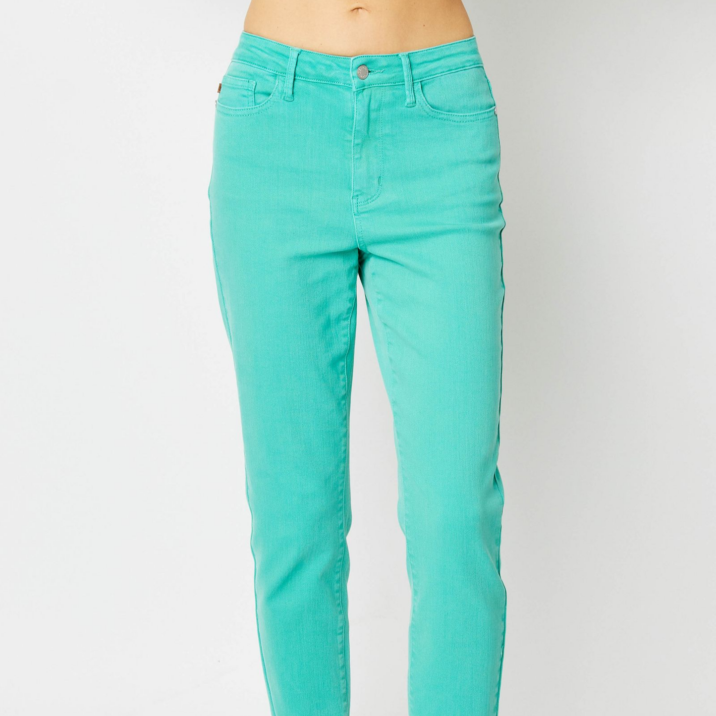 High Waisted Garment Dyed Slim Jeans