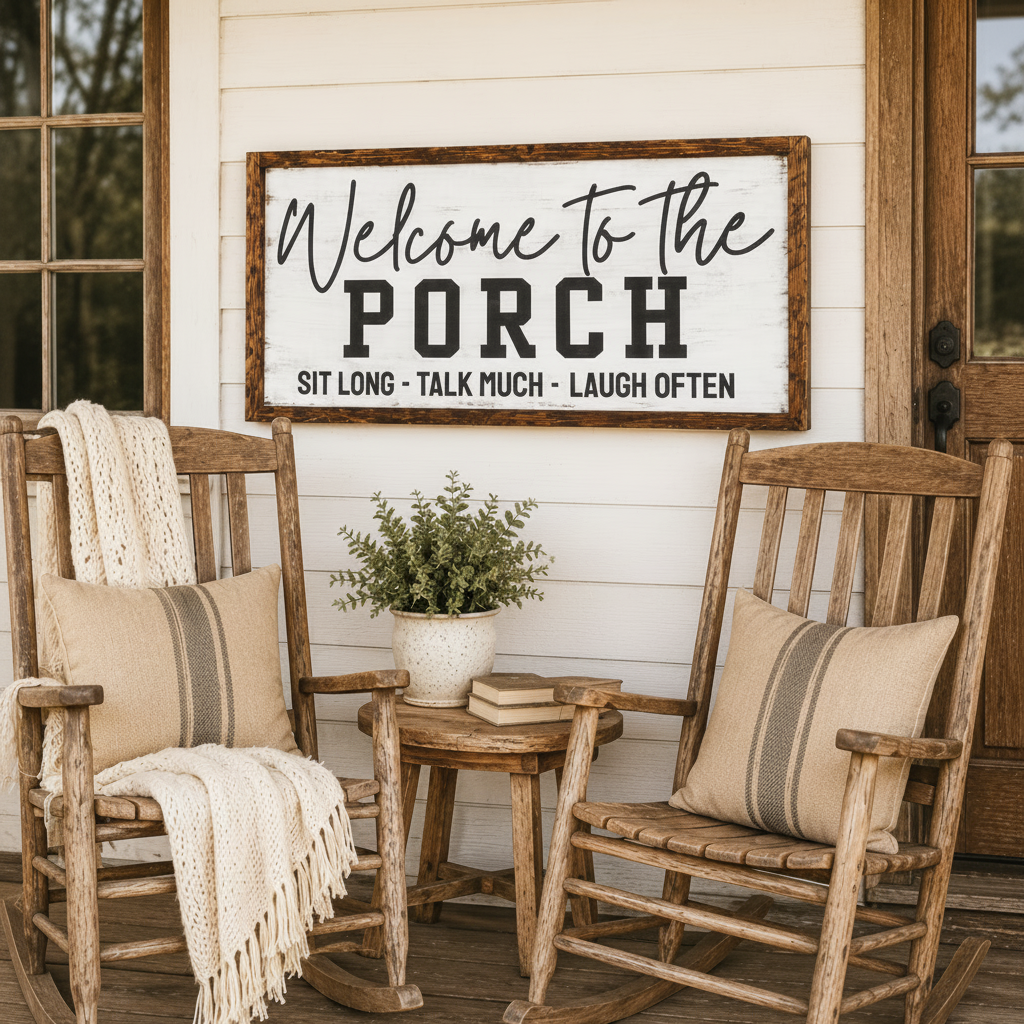 Welcome to the Porch Farmhouse Wood Sign