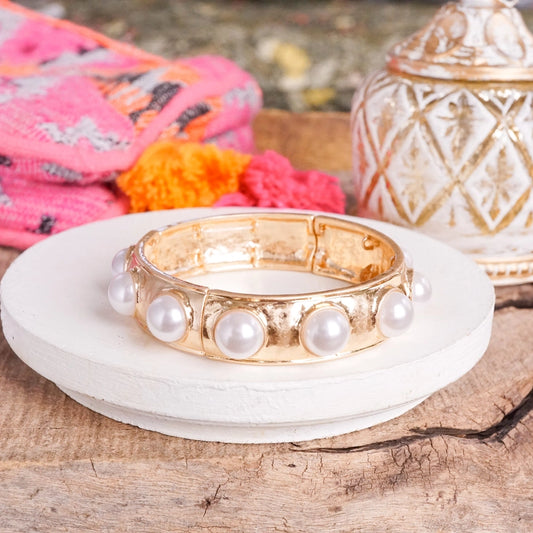 Eternity Statement Gold Tone Pearls Bangle