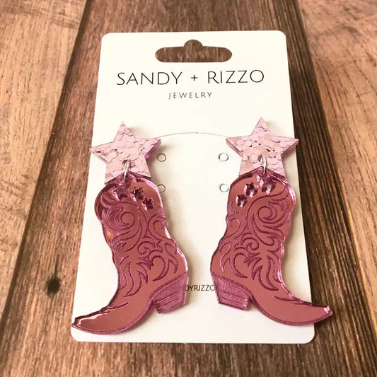 Pink Acrylic Cowboy Boot Earrings